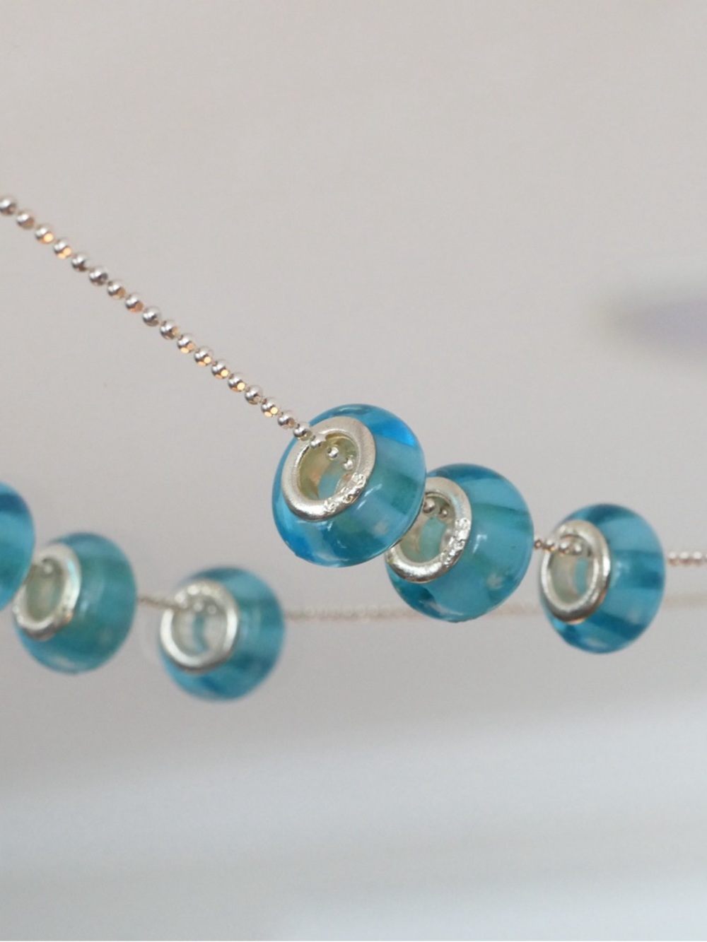 Sterling Blue Glass Murano-Style Beads - Picture 2 of 3